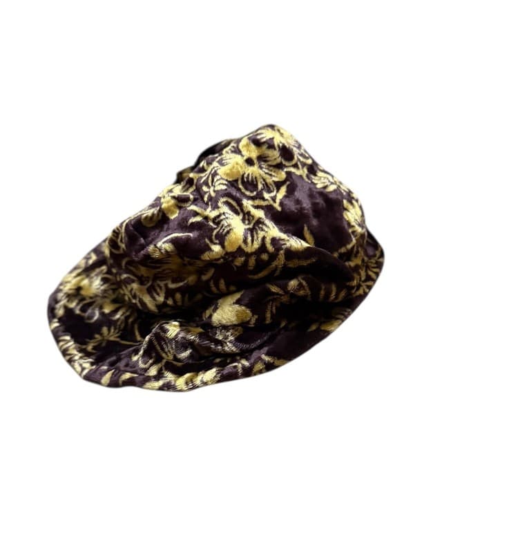 Y2K Brown Gold Floral Velvet Bucket Hat Soft Viscose Made in India - Thumbnail 3