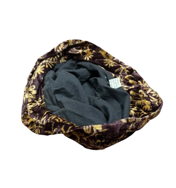 Y2K Brown Gold Floral Velvet Bucket Hat Soft Viscose Made in India - Thumbnail 4