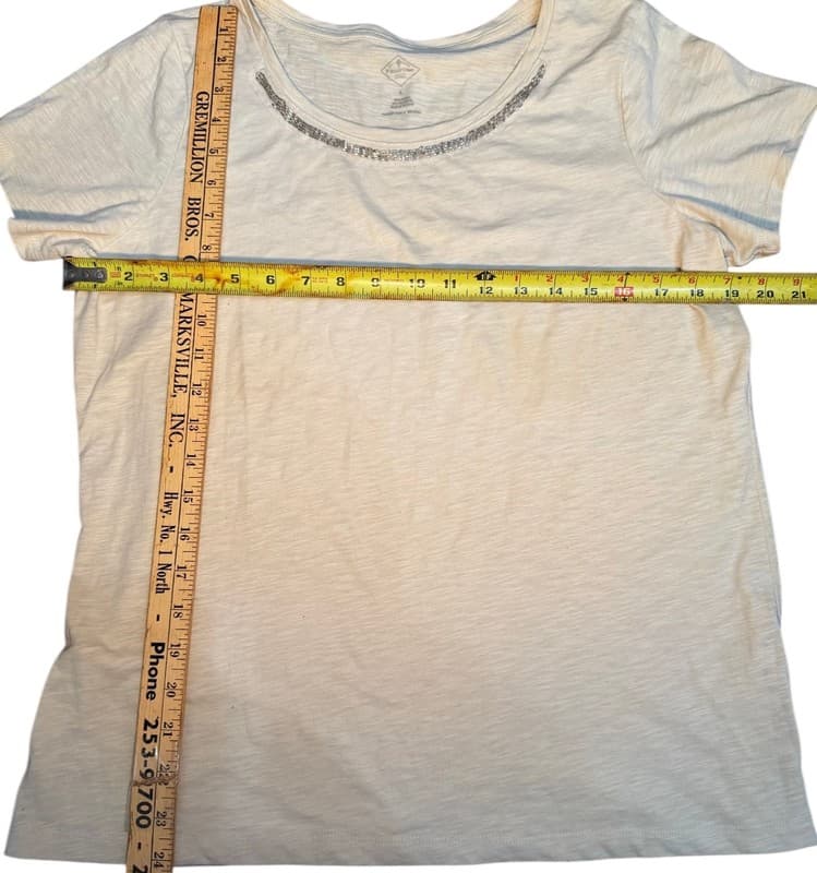 St. John’s Women’s Large Cream Short Sleeve Scoop Neck Embellished Top - Thumbnail 5