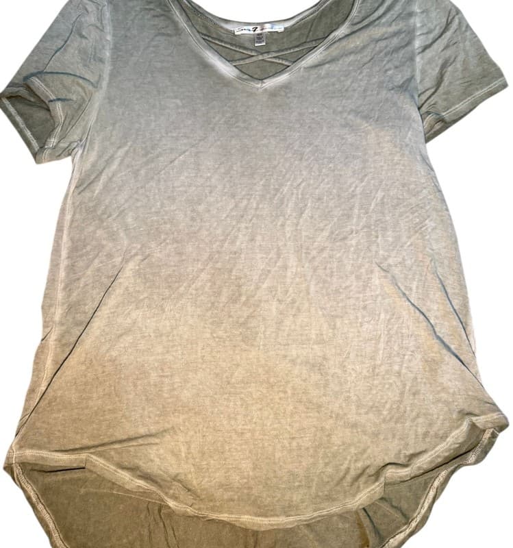 Seven7 Women’s Olive Green V-Neck Top Medium Criss Cross Back High Low Hem - Image 1