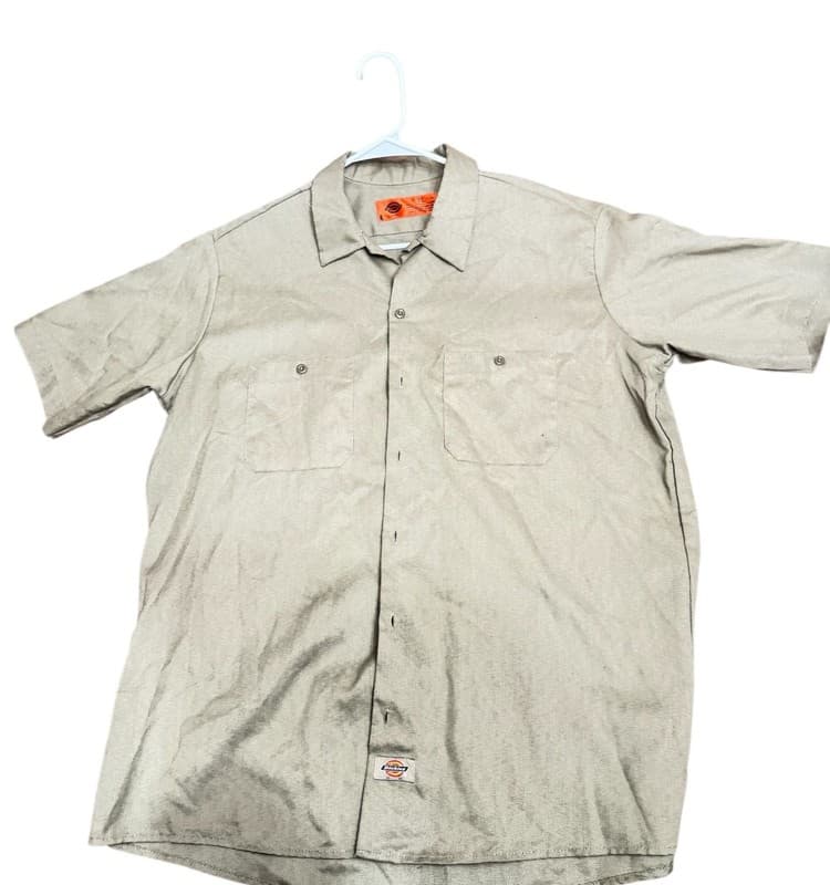Dickies XL Short Sleeve Work Shirt Khaki Button Up - Image 1