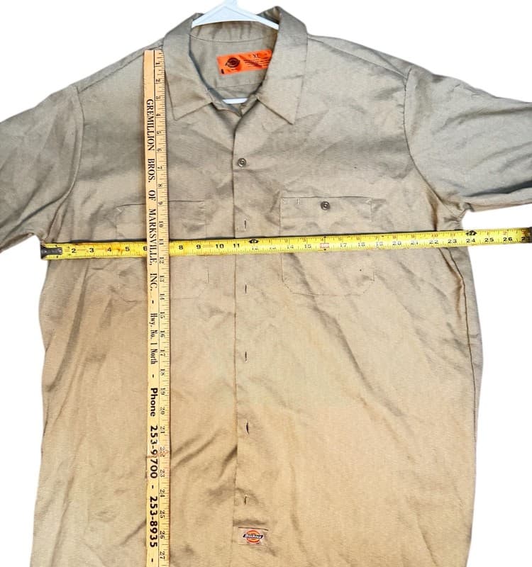 Dickies XL Short Sleeve Work Shirt Khaki Button Up - Thumbnail 5