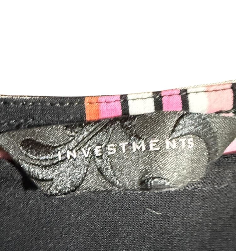 Investments Floral Blouse Women’s Medium Black Pink Border Print Top - Thumbnail 3