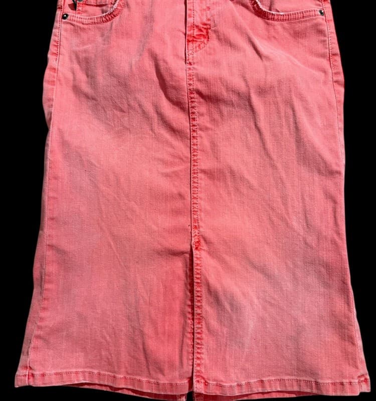 Level 99 Coral Pink Denim Pencil Skirt Women’s Long Jean Skirt Front Slit - Image 1