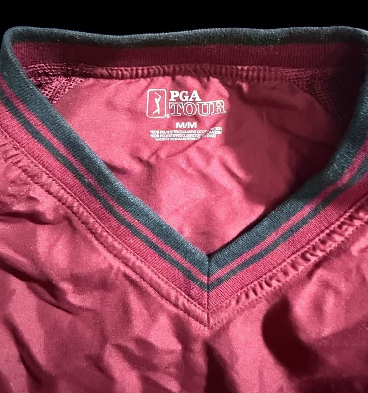PGA Tour Men’s V-Neck Golf Windbreaker Pullover Medium Burgundy - Thumbnail 3