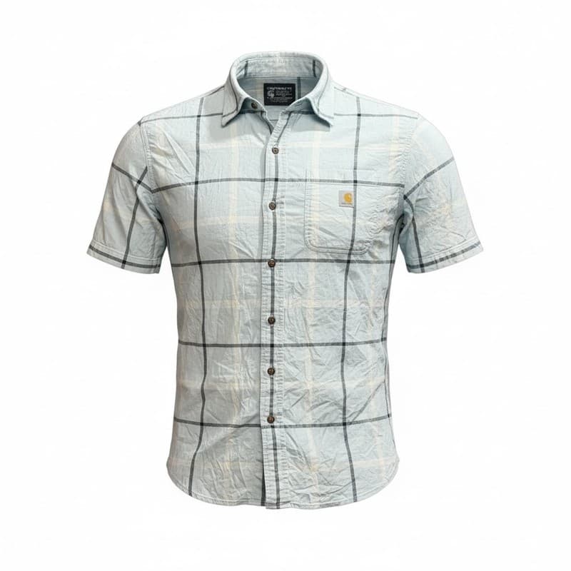 Carhartt Men's Blue Plaid Button Up Short Sleeve Shirt - Thumbnail 2