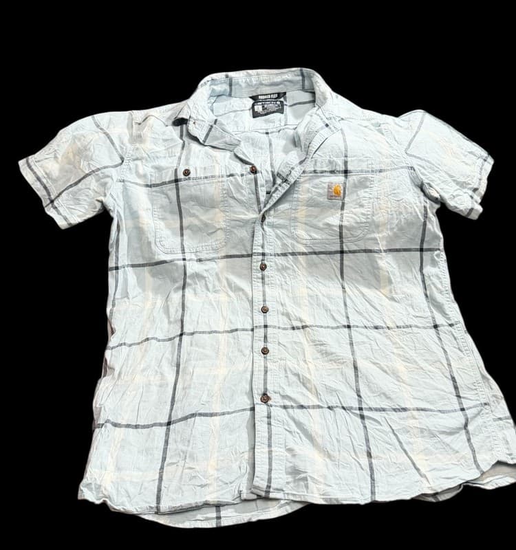 Carhartt Men's Blue Plaid Button Up Short Sleeve Shirt - Image 1