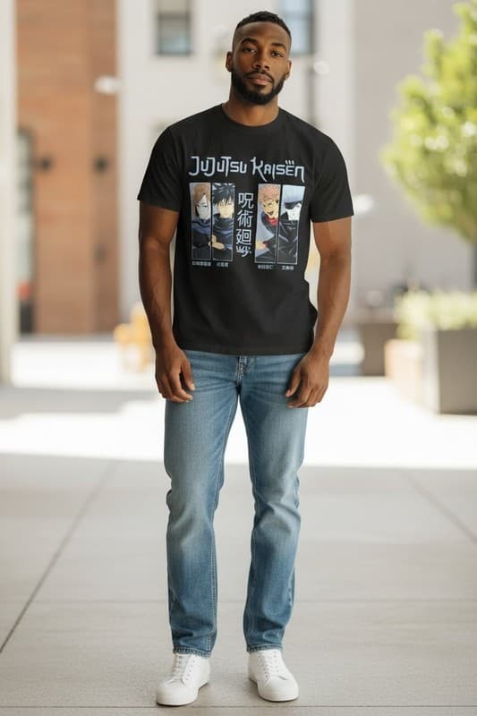 Jujutsu Kaisen Men's Black Anime Graphic T-Shirt - Thumbnail 2