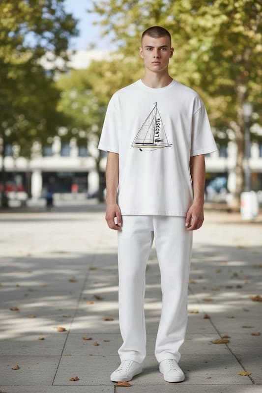 LACOSTE Yacht Racing Boat Men's White T Shirt - Thumbnail 2