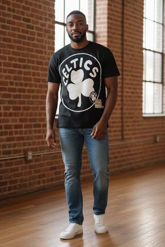 Mitchell & Ness Boston Celtics Big Face 3.0 SS Hardwood Classics Black Tee Shirt - Thumbnail 2