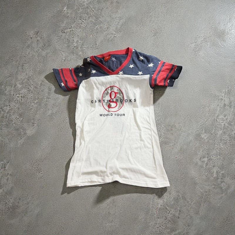 Garth Brooks World Tour #7 Jersey Style Concert T-Shirt Patriotic - Image 1