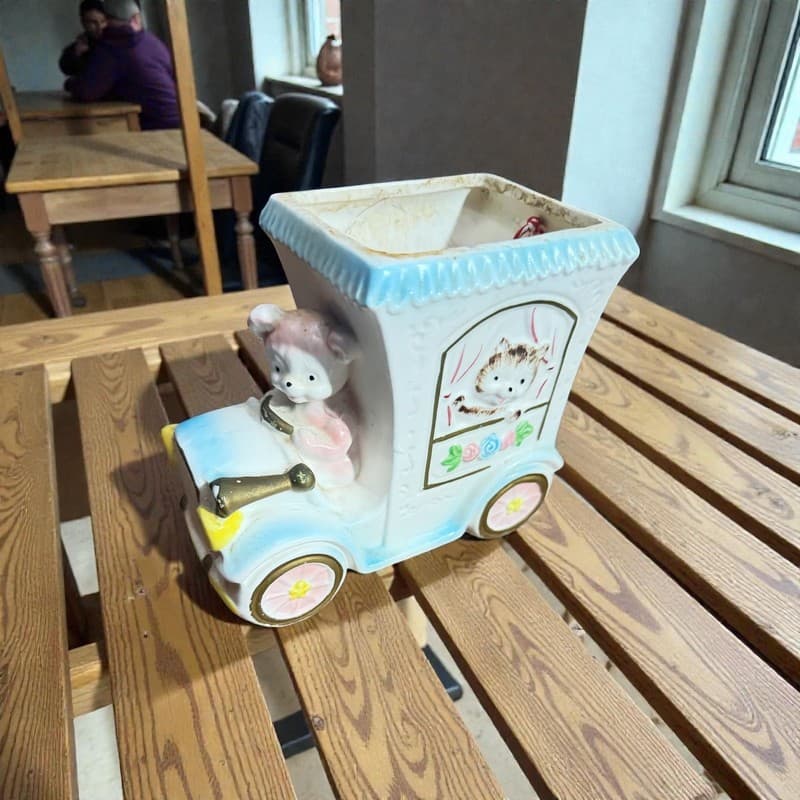 Vintage Nancy Pew Japan Ceramic Teddy Bear Musical Truck Planter - Image 1