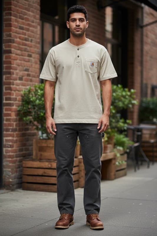 Carhartt Men's K-84 Short Sleeve Henley T-Shirt - Grey (XL) - Thumbnail 2