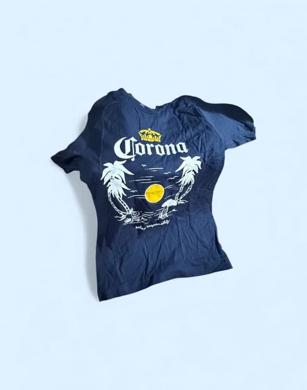 Corona Extra Navy Palm Tree Beach Classic Logo Men's Vintage T-Shirt - Image 1