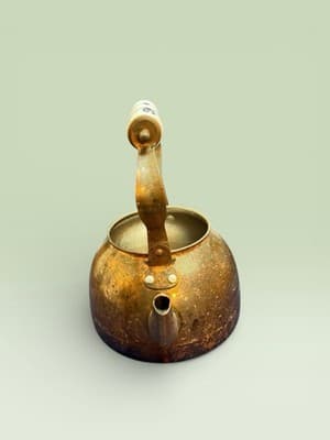 Vintage Mid Century Copper Teapot Delft Blue Ceramic Handle European Decor - Thumbnail 3