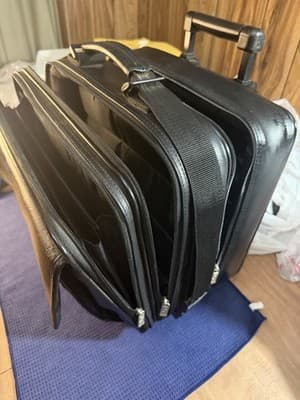 Black Leather Rolling Wheeled Laptop Briefcase Mobile Office Pilot Case - Thumbnail 3