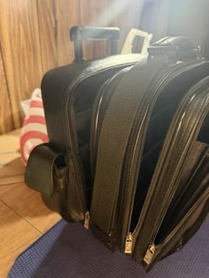 Black Leather Rolling Wheeled Laptop Briefcase Mobile Office Pilot Case - Thumbnail 4