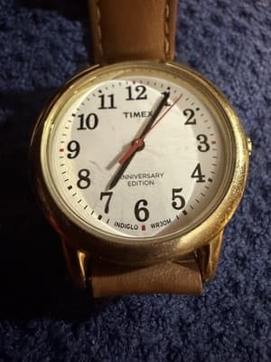 Timex Easy Reader 40th Anniversary Edition Watch Gold Tone Brown Leather Indiglo - Thumbnail 2