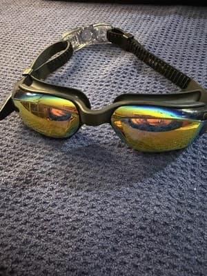 Aegend Swim Goggles Rainbow Mirrored Lens Anti-Fog UV Protection Adult Black - Image 1