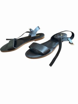 Y Not Black Flat Sandals Ankle Wrap Gold Buckle Women’s [Size] - Thumbnail 3