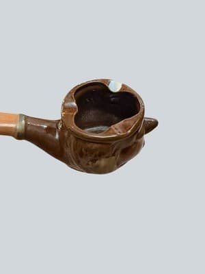Vintage Japan Ceramic Pipe Ashtray Face MCM Novelty Tobacciana Brown Glaze - Thumbnail 5