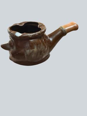 Vintage Japan Ceramic Pipe Ashtray Face MCM Novelty Tobacciana Brown Glaze - Thumbnail 2