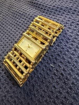 Bijoux Terner Vintage Gold Wide Ladder Link Bracelet Watch Quartz K-19204L - Thumbnail 6