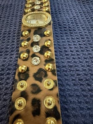 Geneva Platinum NO 9500 LC Leopard Cuff Watch Rhinestone Stud Japan Movt Women - Thumbnail 5