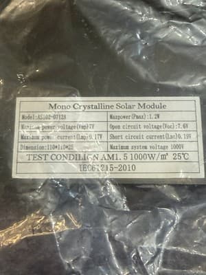Crystalline Solar Module AS102-0712A 1.2W 7V Mini Solar Panel Kit w/ Cables - Image 1