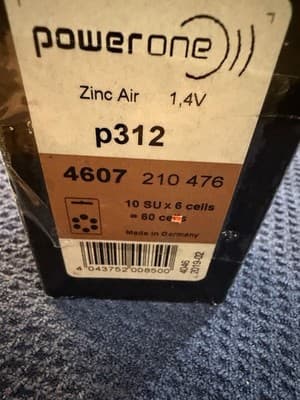 Power One Zinc Air Hearing Aid Battery Size P312 Box of 52 1.4V Exp. date 03/22 - Thumbnail 3
