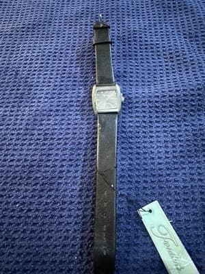 Frondini Collection Quartz Watch Black Dial Tonneau Gold Tone Leather Strap - Image 1