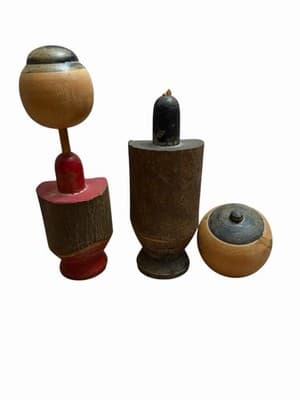 Vintage Japanese Kokeshi Dolls Lot of 2 Naruko Hijiori Wooden Folk Art - Thumbnail 2