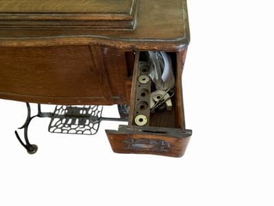 Antique White Rotary Sewing Machine Electric Treadle Cabinet w Manual - Thumbnail 9