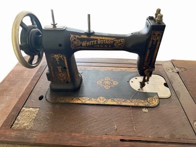 Antique White Rotary Sewing Machine Electric Treadle Cabinet w Manual - Thumbnail 4