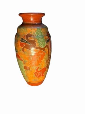 Vintage Tonala Mexican Burnished Pottery Bird Vase 8.5” Folk Art - Thumbnail 2
