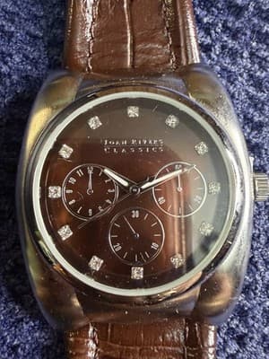 New Joan Rivers Classics Brown Dial Bezel Quartz Watch, Brown Leather Strap V377 - Thumbnail 4