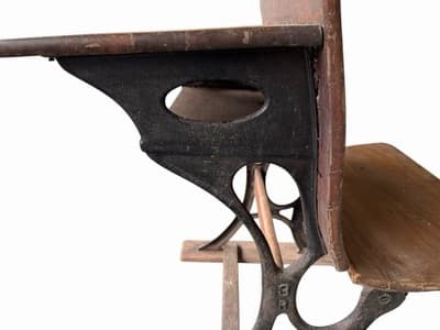 ANTIQUE Wood and Cast Iron child's fold up bench school desk - Thumbnail 6