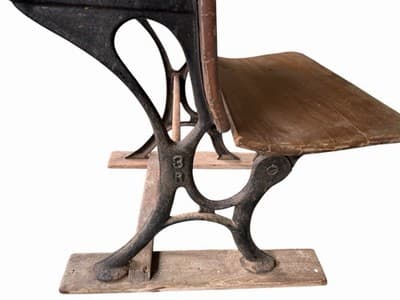 ANTIQUE Wood and Cast Iron child's fold up bench school desk - Thumbnail 7