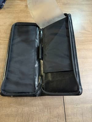 Black Leather Zip Checkbook Cover ID Window Pen Loop Organizer - Thumbnail 4