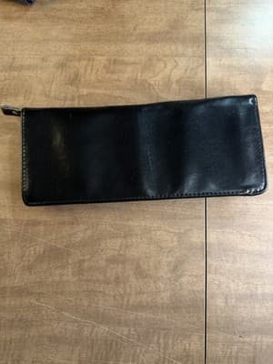 Black Leather Zip Checkbook Cover ID Window Pen Loop Organizer - Image 1