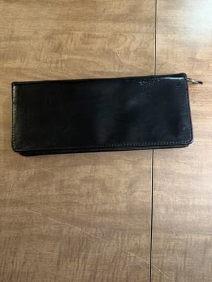 Black Leather Zip Checkbook Cover ID Window Pen Loop Organizer - Thumbnail 2