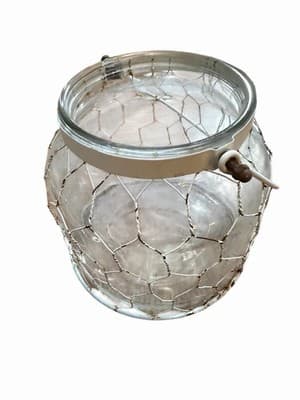 Clear Glass Jar Encased in Wire Mesh, Rustic Country Decor, Flower Vase - Thumbnail 2