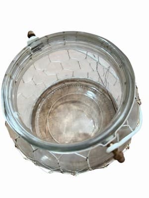 Clear Glass Jar Encased in Wire Mesh, Rustic Country Decor, Flower Vase - Thumbnail 3