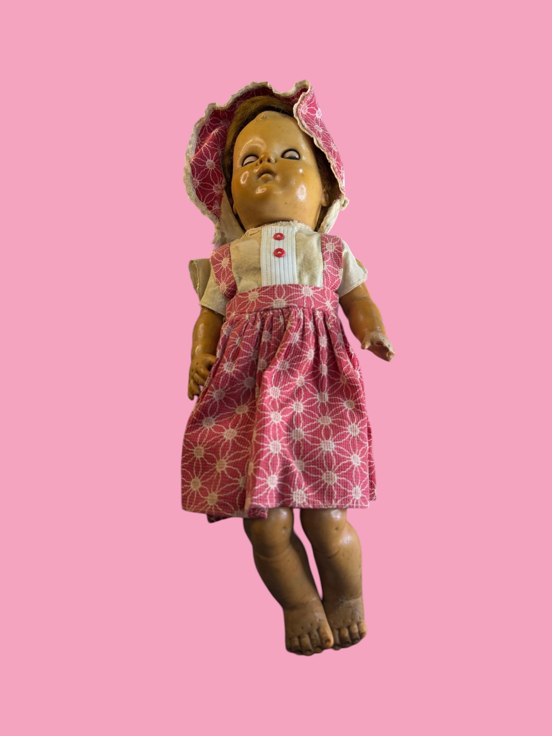 Vintage 1930s 1940s Horsman Composition Rubber Baby Doll  Original Dress - Image 1