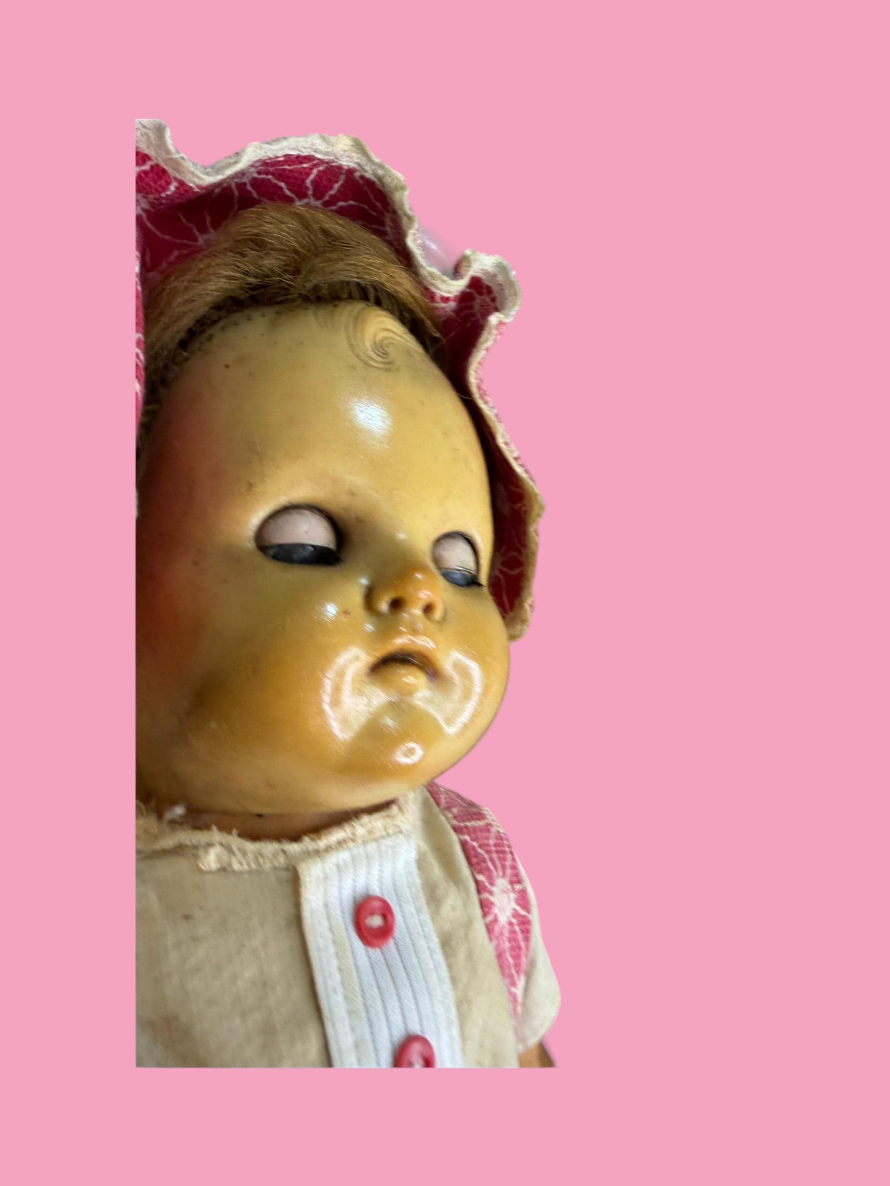 Vintage 1930s 1940s Horsman Composition Rubber Baby Doll  Original Dress - Thumbnail 2