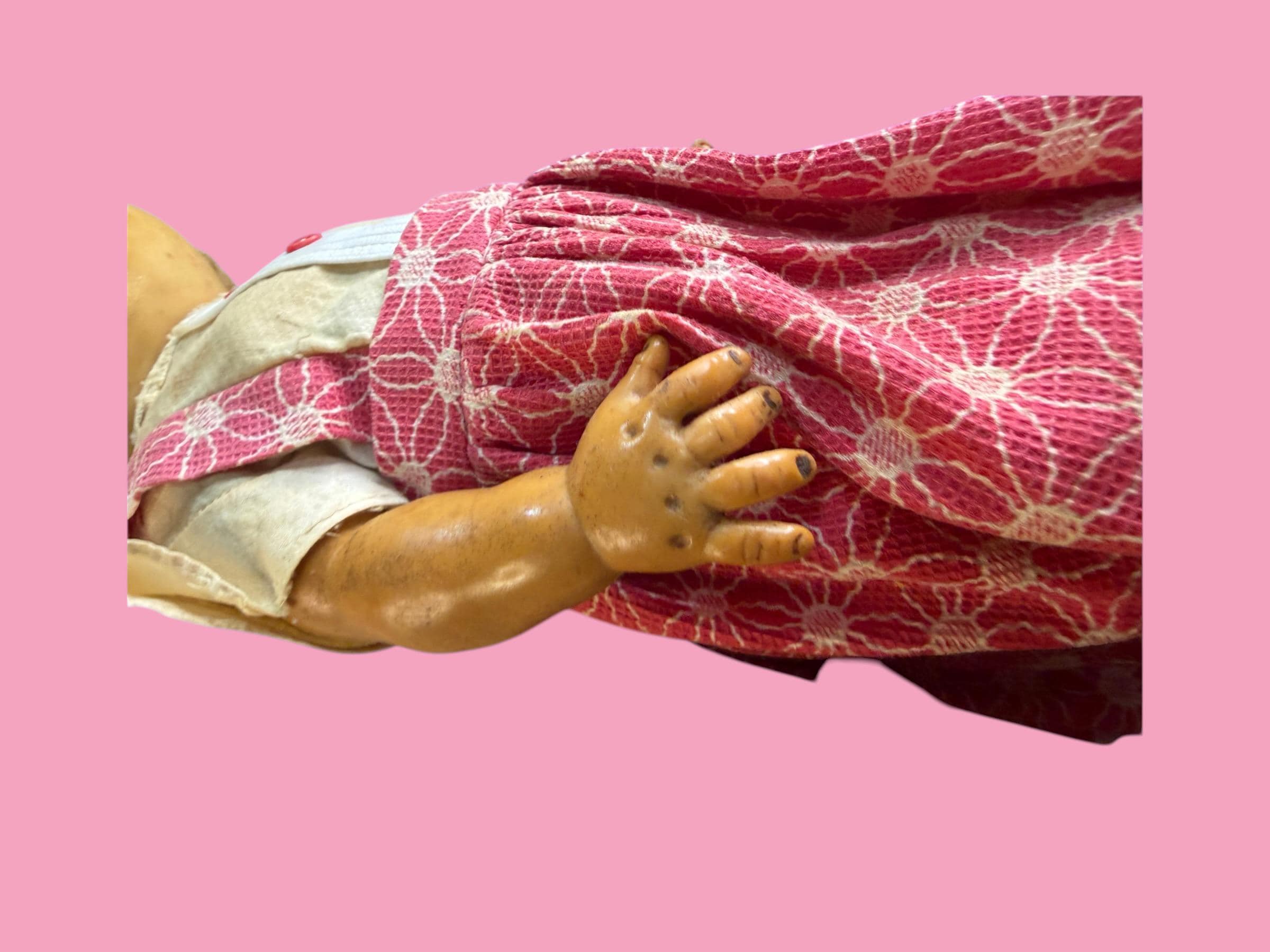 Vintage 1930s 1940s Horsman Composition Rubber Baby Doll  Original Dress - Thumbnail 6