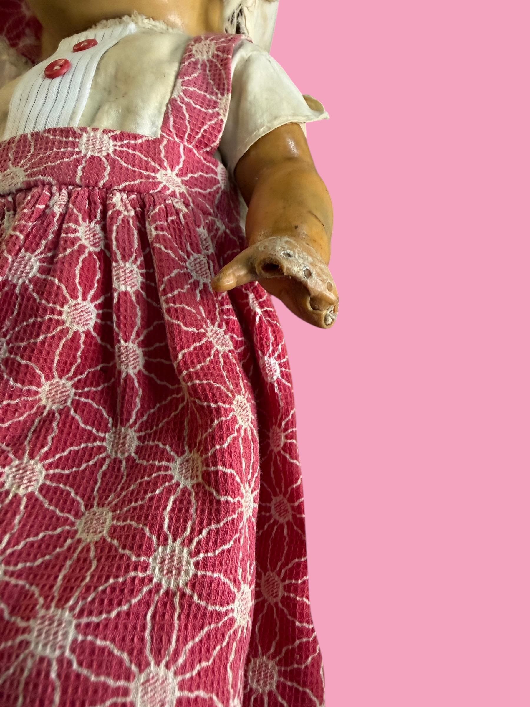 Vintage 1930s 1940s Horsman Composition Rubber Baby Doll  Original Dress - Thumbnail 9