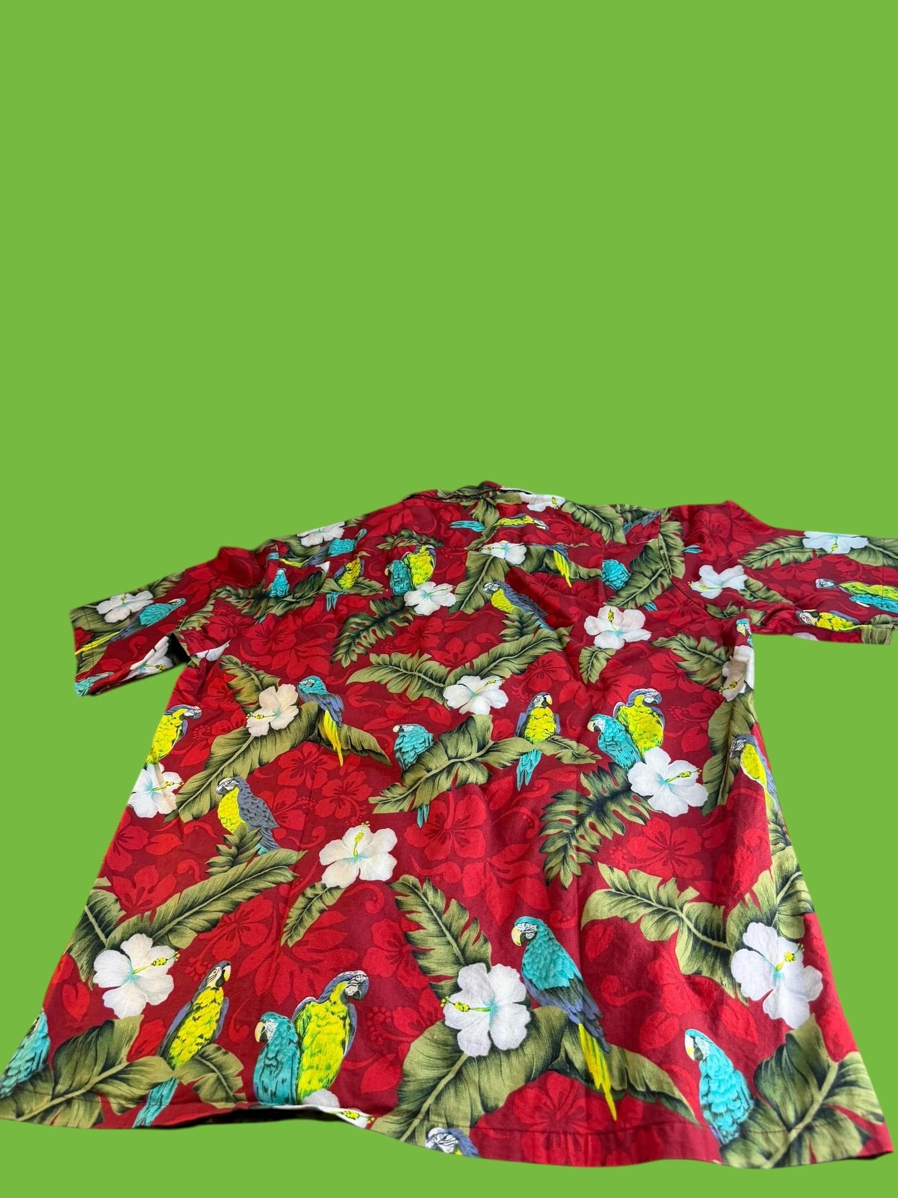 Vintage Hawaii Parrot Aloha Shirt XL Red Tropical Floral Button Up Made in Hawaii USA 100% Cotton - Thumbnail 2