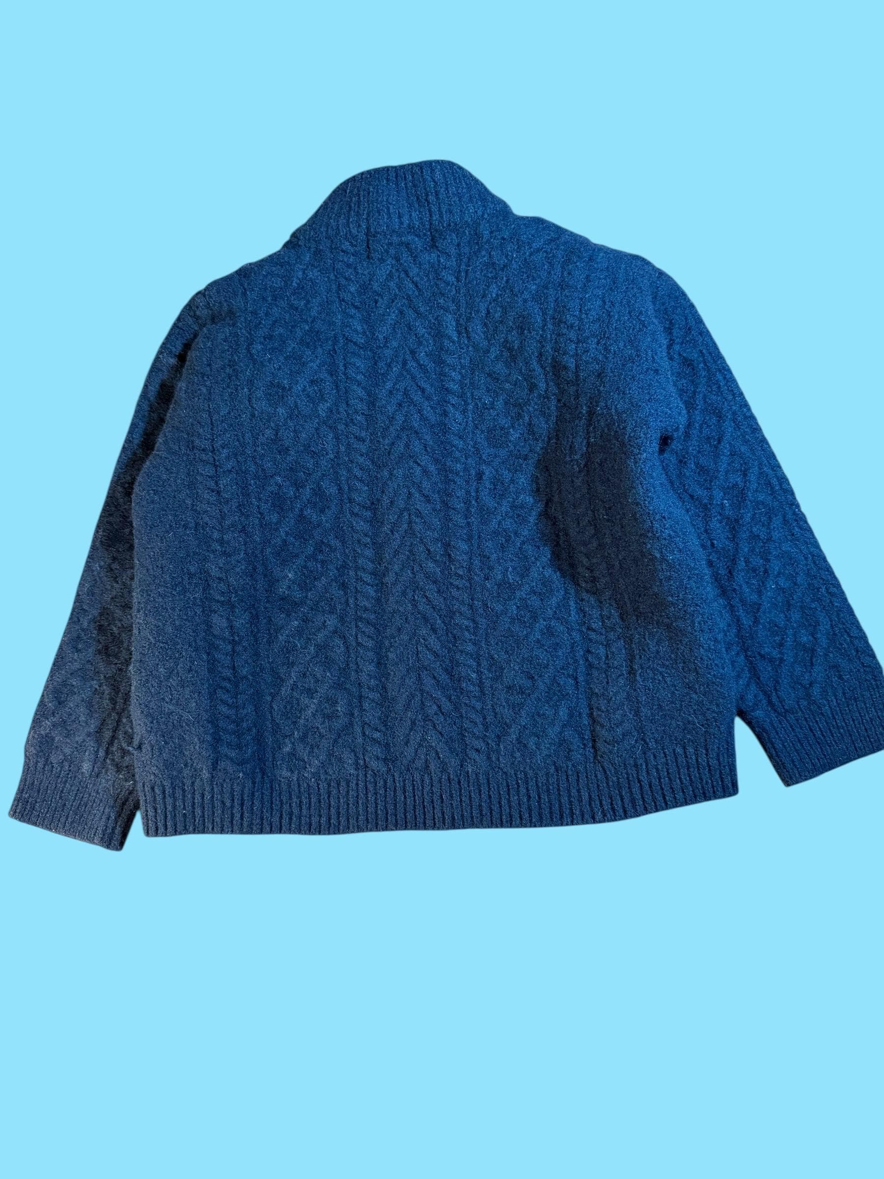 Vintage 80s 90s Aran Crafts Ireland Women’s L Cable Knit Merino Wool Half Zip Sweater | Teal Blue Irish Fisherman Knit | Leather Zipper Pull - Thumbnail 5