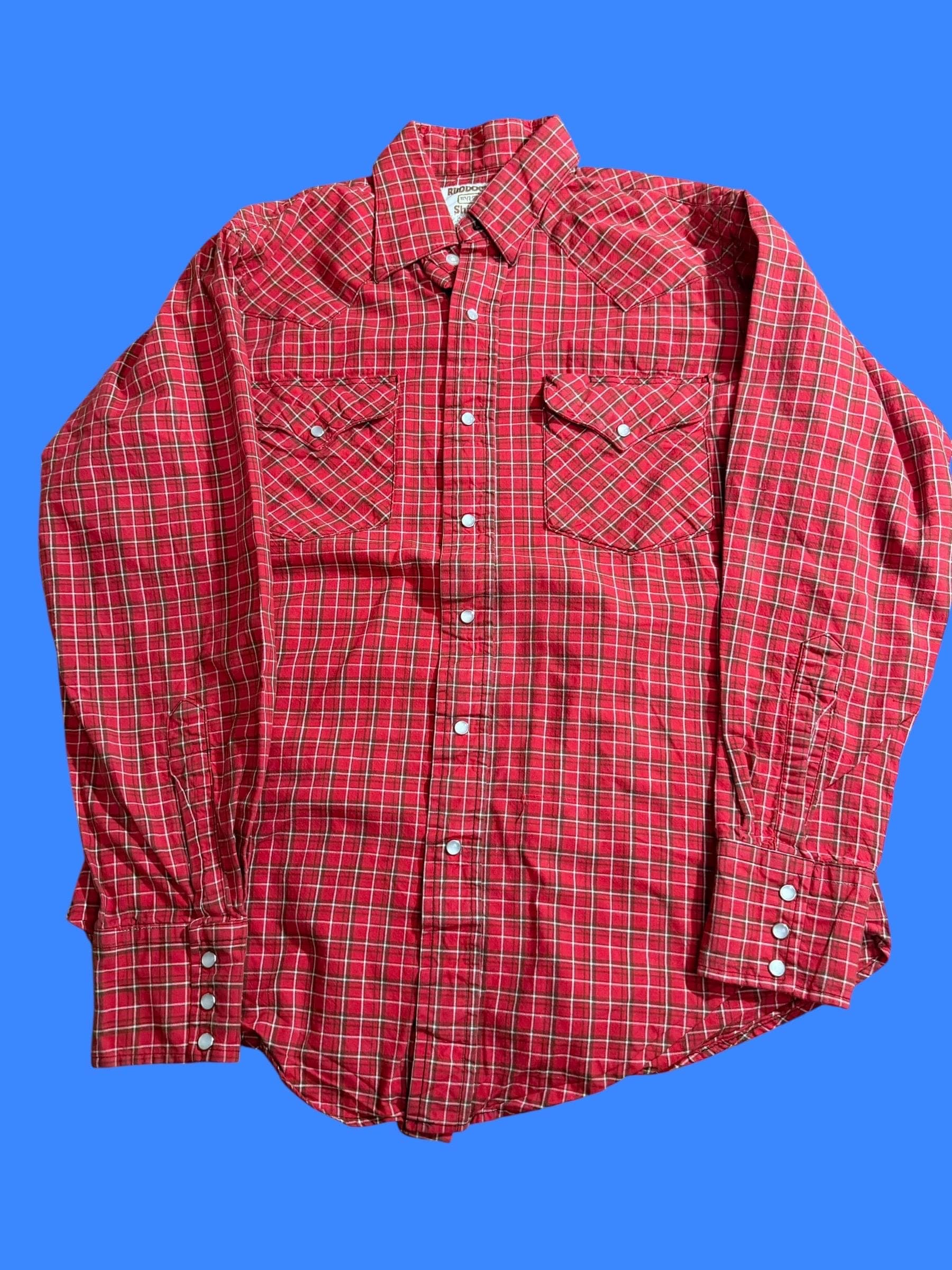 Vintage Ruddock Western Shirt Red Plaid Pearl Snap USA 15-33 - Image 1